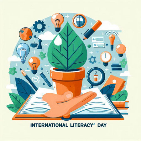 International Literacy Day. Flat design vector illustration concept for website and mobile website development.のイラスト素材