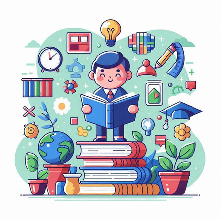 Flat design modern vector illustration concept of education, learning, knowledge, wisdom, knowledge, school, university, university, college, college.のイラスト素材