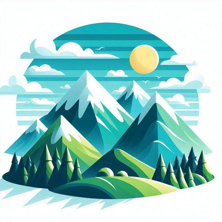 Mountains and forest in the flat style. Mountain landscape. Vector illustration.のイラスト素材
