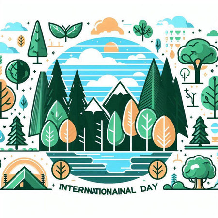 International Day of the Forest. Vector illustration in flat linear style.のイラスト素材
