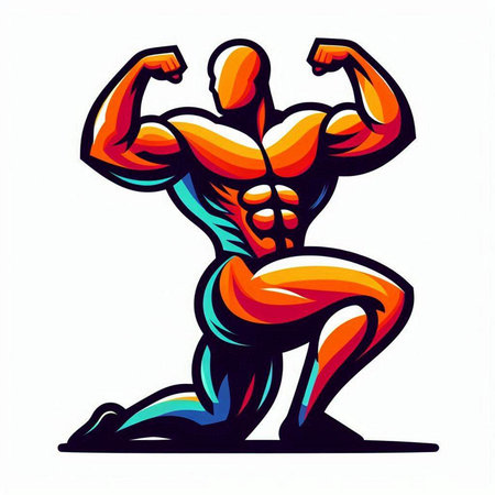 Bodybuilder. Vector illustration of a bodybuilder with his arms raised.のイラスト素材