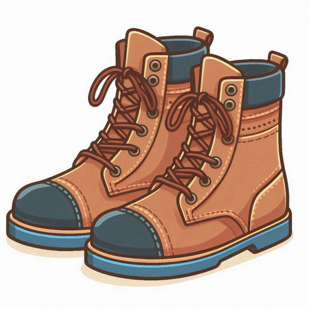 Hiking boots isolated on white background. Cartoon style. Vector illustration.のイラスト素材