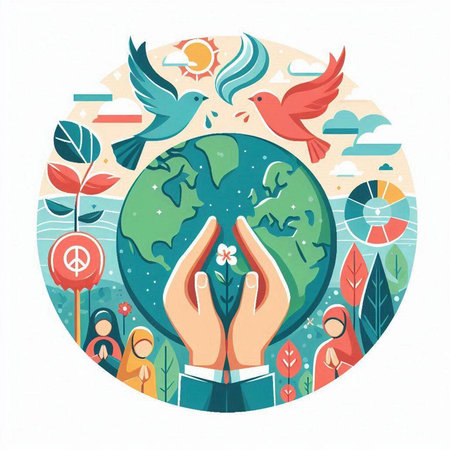Vector illustration of hands holding Earth planet. Ecology concept. Save the planet.のイラスト素材