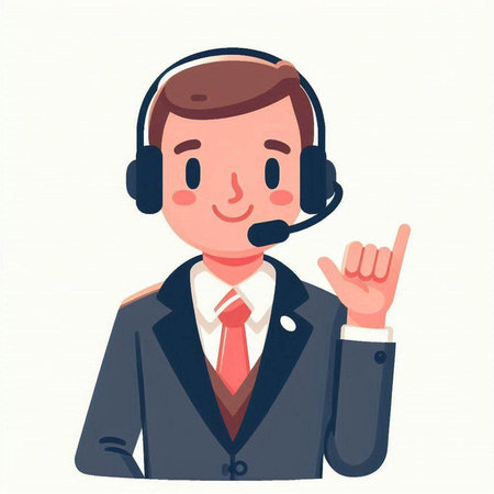 Businessman wearing a headset and showing ok sign. Vector illustration.のイラスト素材