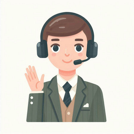 Call center operator with headset. Vector illustration in flat cartoon style.のイラスト素材