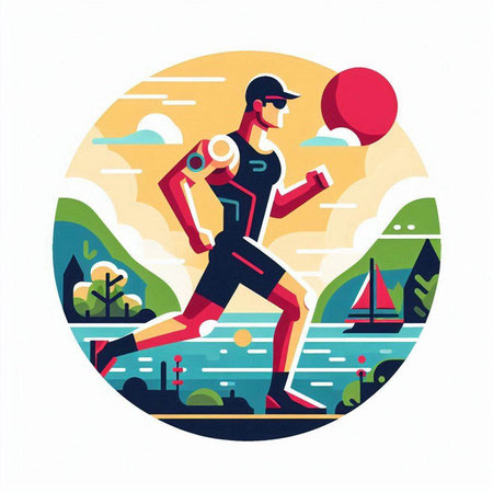 Vector illustration of a man jogging in the park. Flat style.のイラスト素材