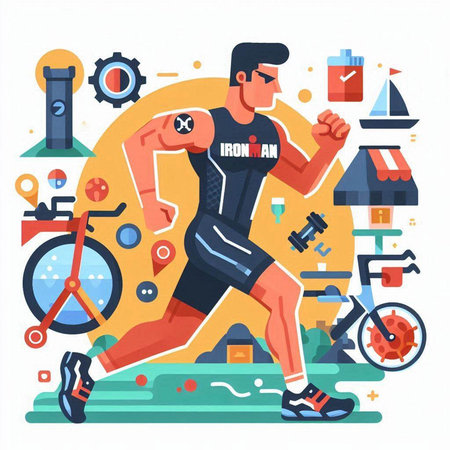 Vector illustration of a man in sportswear running on the road. The concept of healthy lifestyle.のイラスト素材