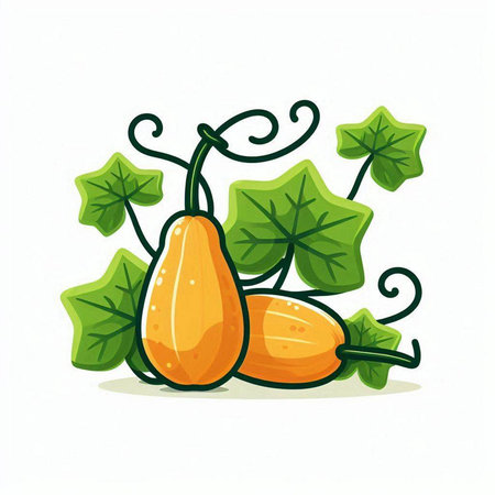 Pumpkin with leaves isolated on white background. Vector illustration.のイラスト素材