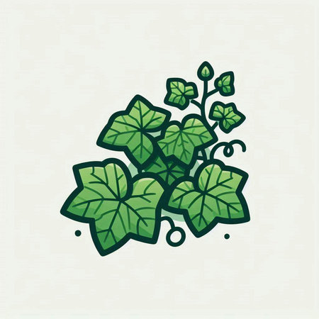 Green ivy leaves. Hand drawn vector illustration. Doodle style.のイラスト素材