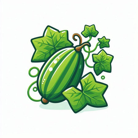 Cucumber with leaves isolated on white background. Vector illustration.のイラスト素材