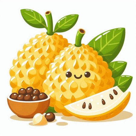 Illustration of a cute cartoon kawaii yellow longan fruitのイラスト素材