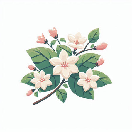 Branch with flowers on a white background. Vector illustration. EPS 10のイラスト素材