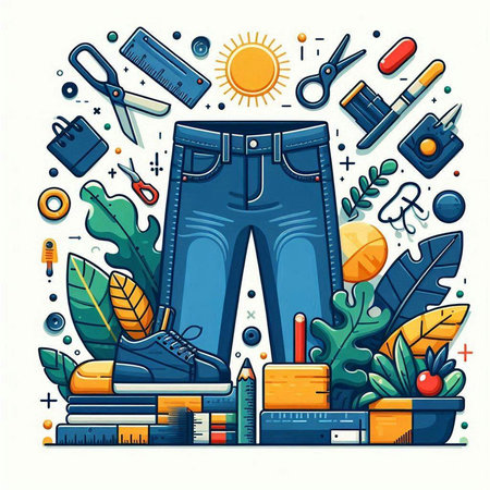 Vector line art illustration of men's clothing and accessories on white background.のイラスト素材