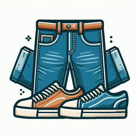 Men's jeans and sneakers. Vector illustration in doodle style.のイラスト素材