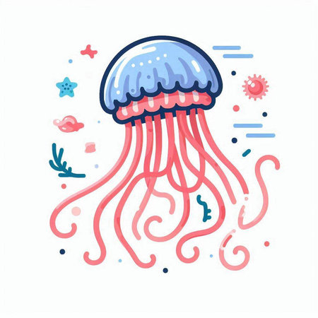 Hand drawn jellyfish in doodle style. Vector illustration.のイラスト素材