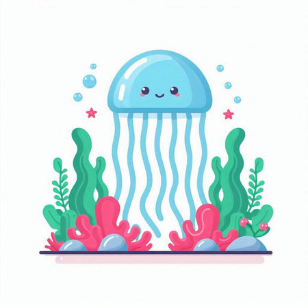Cute jellyfish in the ocean. Vector illustration in cartoon style.のイラスト素材