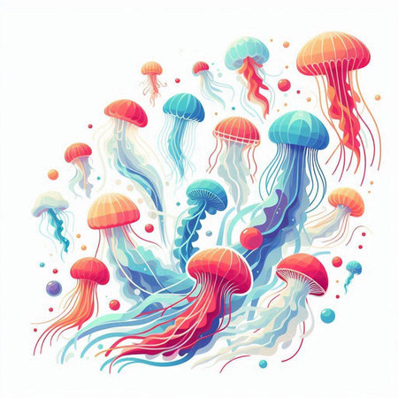 Jellyfish and jellyfish in the sea. Vector illustration.のイラスト素材