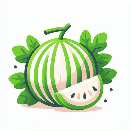 Illustration of watermelon with leaves on white background. Vector illustration.のイラスト素材