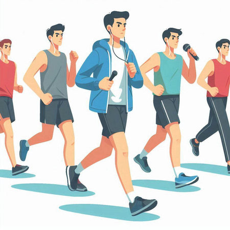 Vector illustration of a group of young men running. Healthy lifestyle.のイラスト素材