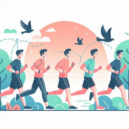 Vector illustration of a group of people jogging in the park.のイラスト素材