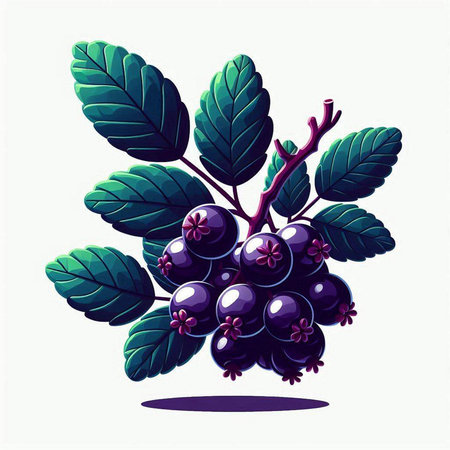 Bunch of black currant berries with leaves. Vector illustration.のイラスト素材