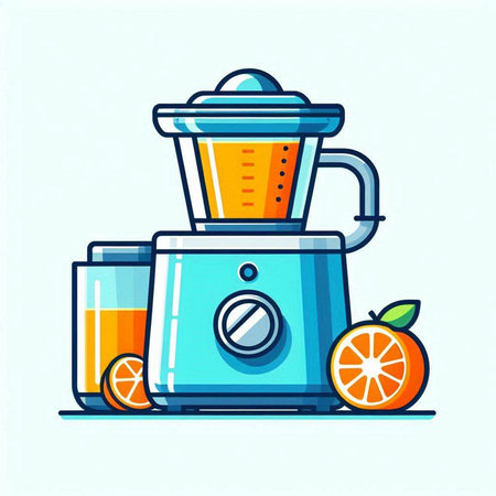 Vector illustration of juicer with fresh orange juice. Flat style.のイラスト素材