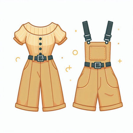 Illustration of a pair of pants with suspenders. Vector illustrationのイラスト素材