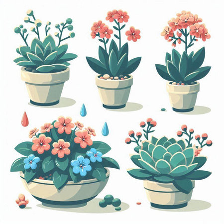 Flowerpots with succulents. Vector illustration in cartoon style.のイラスト素材