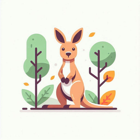 Kangaroo in the forest. Vector illustration in flat style.のイラスト素材