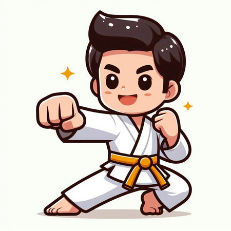Karate boy in kimono on white background. Vector illustration.のイラスト素材