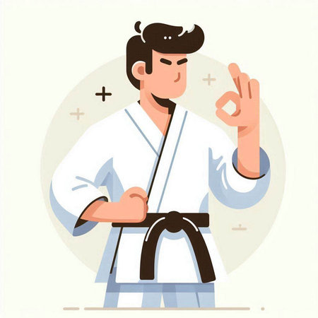 Karate man in kimono with black belt. Vector illustrationのイラスト素材