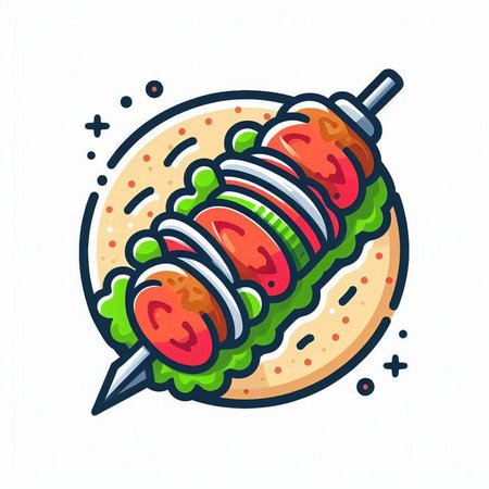 Vector illustration of a hot dog with a skewer on a white backgroundのイラスト素材