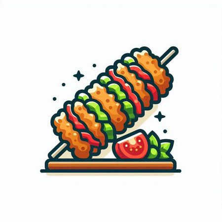 Shish kebab on skewers with tomato. Vector illustration.のイラスト素材