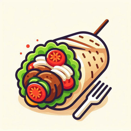Illustration of a kebab with lettuce, tomato and cheeseのイラスト素材