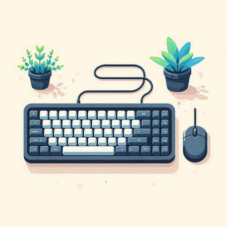 Flat design modern vector illustration concept of workplace with keyboard and mouse.のイラスト素材