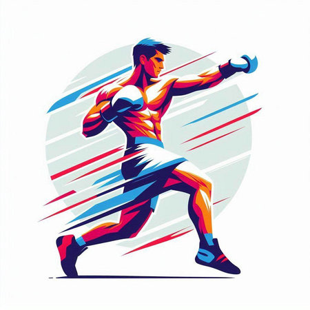 Boxing man in action, vector illustration. Sport and fitness.のイラスト素材