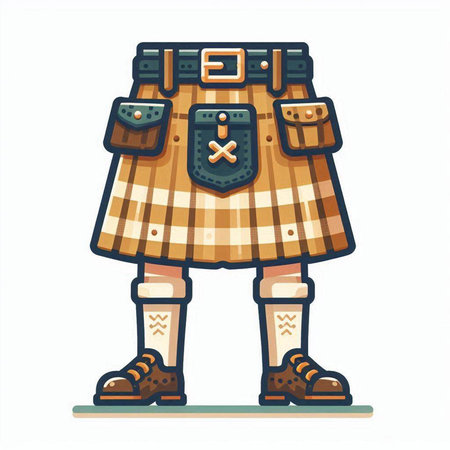 Scottish traditional costume. Vector illustration of a scottish man with a bag.のイラスト素材