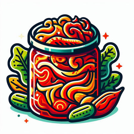 Illustration of a jar of pickled cucumbers on a white backgroundのイラスト素材