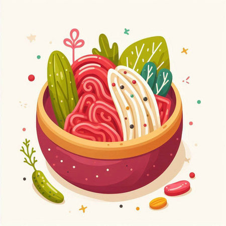 Vegetable salad in bowl. Vector illustration in cartoon style.のイラスト素材