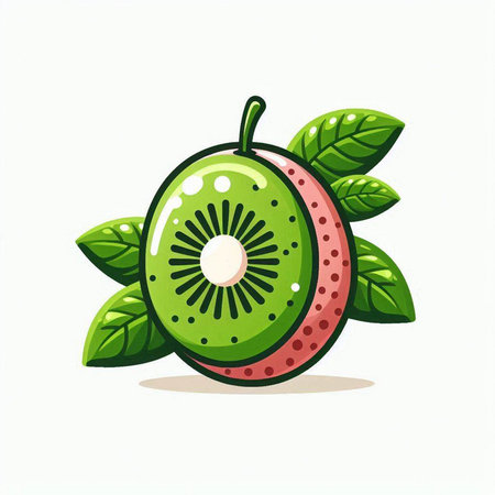 Kiwi fruit with leaves isolated on white background, vector illustration.のイラスト素材