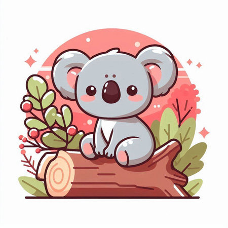 Cute koala sitting on a log. Vector cartoon character illustration.のイラスト素材