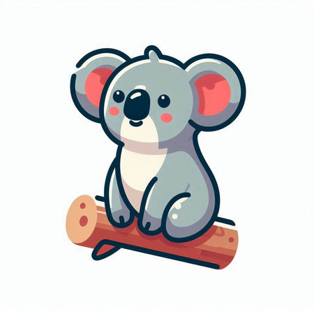 Cute koala on a log. Vector illustration in cartoon style.のイラスト素材