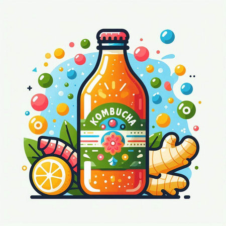 Bottle of lemonade with ginger and turmeric. Flat style vector illustration.のイラスト素材