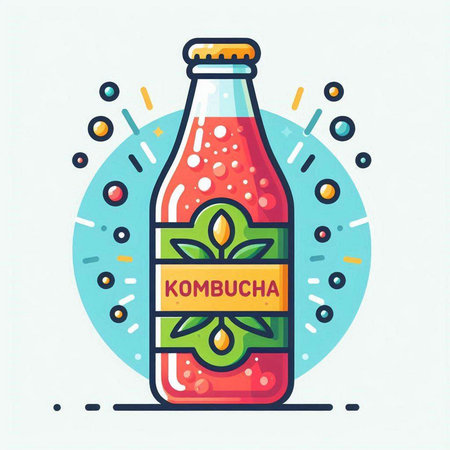 Kombucha bottle icon. Vector illustration in flat linear style.のイラスト素材