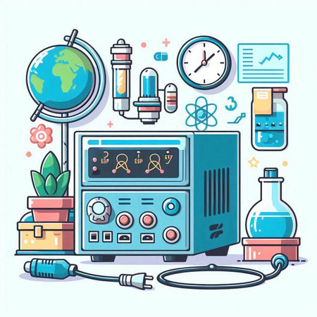 Vector illustration of laboratory equipment in flat style. Science and technology.のイラスト素材