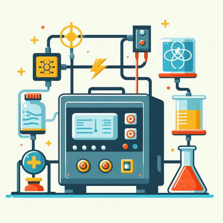 Science laboratory equipment. Vector illustration in flat design style on light background.のイラスト素材