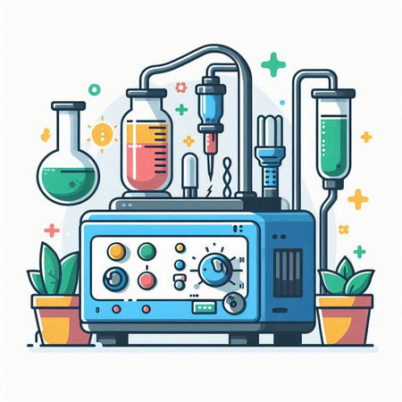 Medical equipment. Vector illustration in flat line style. Medical laboratory equipment.のイラスト素材