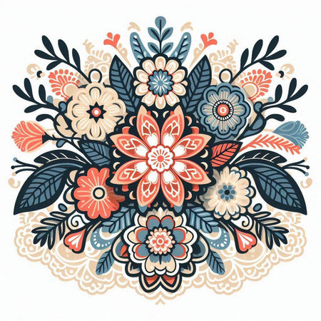 Hand drawn floral ornament. Vector illustration in doodle style.のイラスト素材