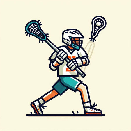 Cartoon illustration of a lacrosse player with a racket and ballのイラスト素材