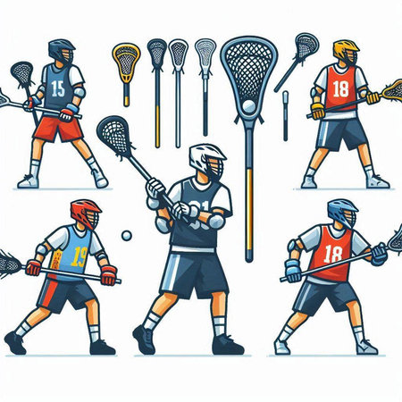 Lacrosse players set. Cartoon illustration of lacrosse players set for web designのイラスト素材